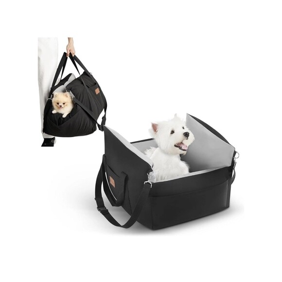 Dog Car Seat Waterproof Booster w Storage Pockets Groom Glove Small Black Gray - Picture 1 of 16